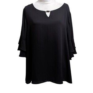 Roz & Ali Black Blouse with Keyhole Detail 3X